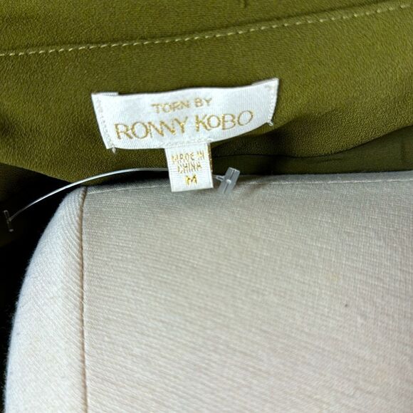 Ronny Kobo Torn Zuna Cropped Blazer Wrap Button Back Shoulders Pads Olive Green - Picture 5 of 6